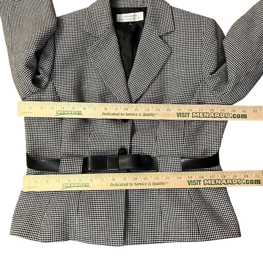 Tahari Houndstooth Suit Jacket Womens 12 Used Lined Belted Blazer - Picture 7 of 16